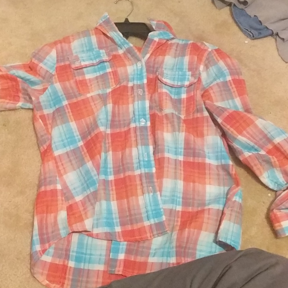 Kim Rogers Coral and Blue Plaid